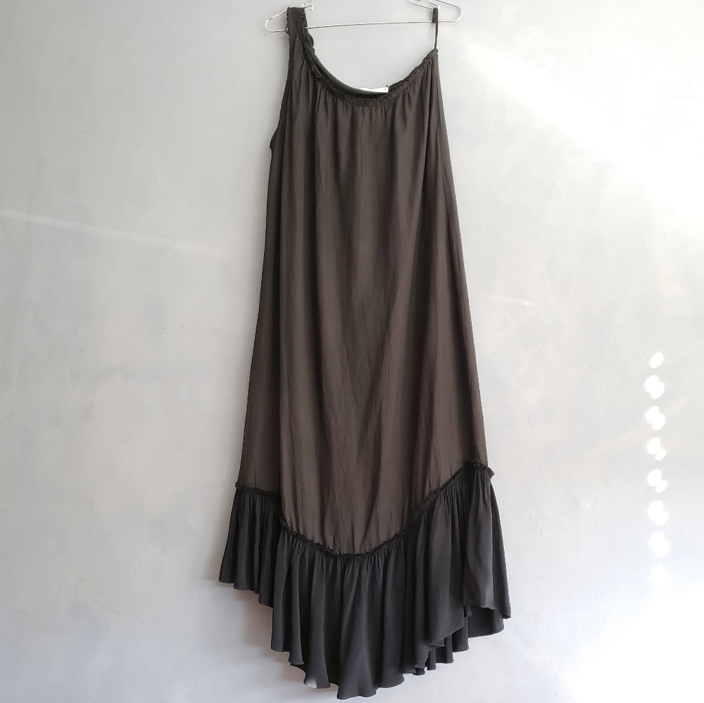 ZARA STUDIO, CHARCOAL, BLACK LONG ONE SHOULDER MAXI DRESS, SIZE S, M